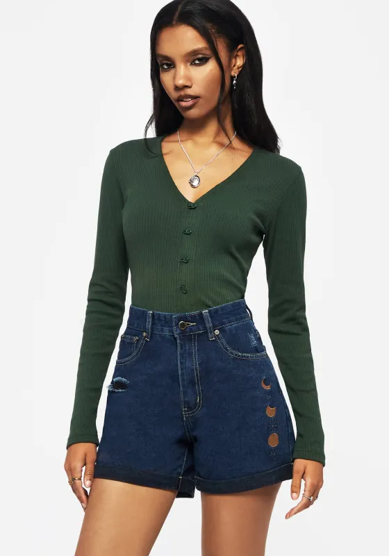 Griffinfly Embroidered Distressed Denim Blue Shorts sold by Disturbia