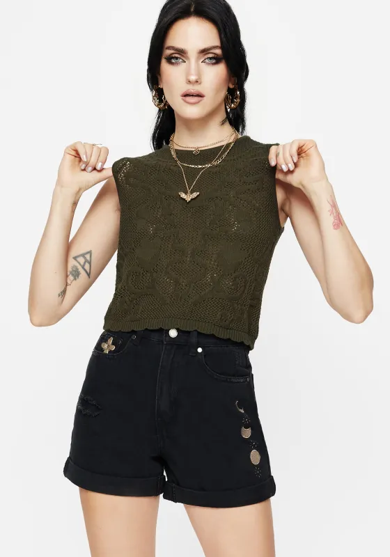 Griffinfly Embroidered Distressed Denim Shorts sold by Disturbia