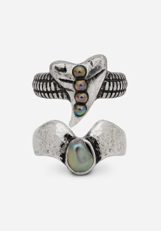 Shark Tooth Black Pearl Layered Ring Set sold by Disturbia