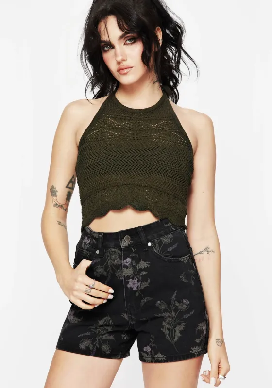 Thistle Floral Print Denim Shorts sold by Disturbia