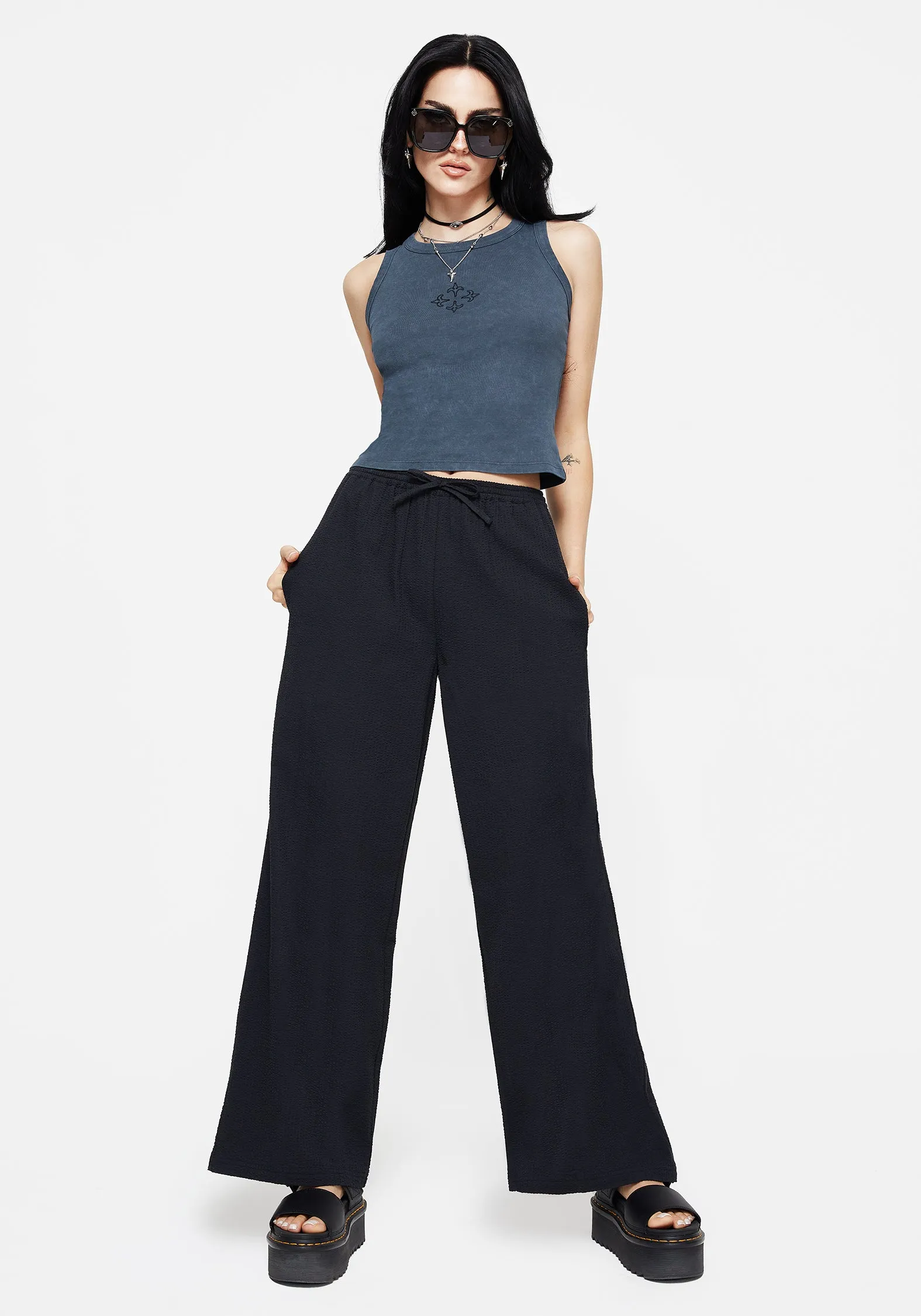 Rian Seersucker Straight Leg Trousers sold by Disturbia product image thumbnail 4