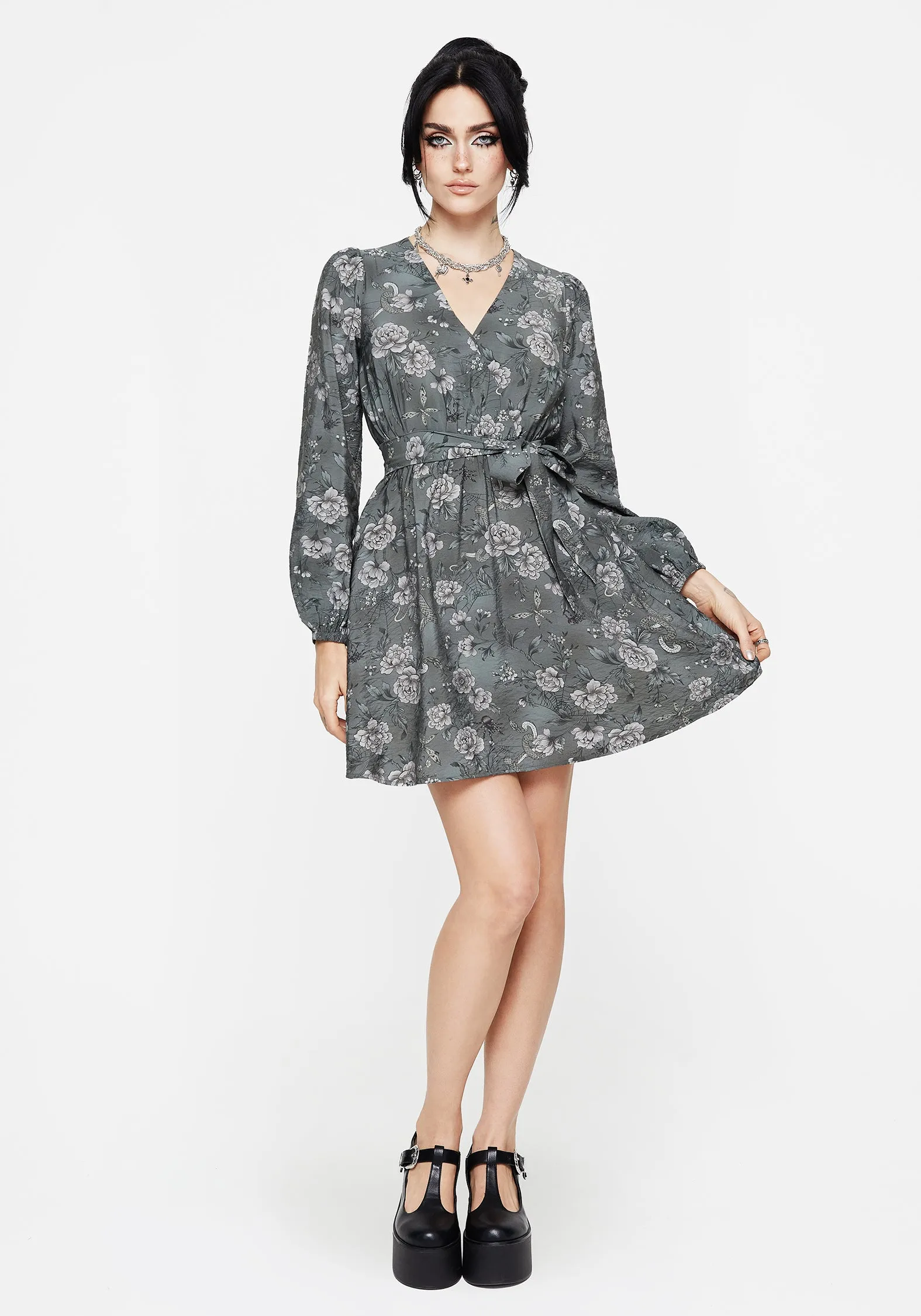 Meadow Floral Print Mini Wrap Dress sold by Disturbia product image thumbnail 4