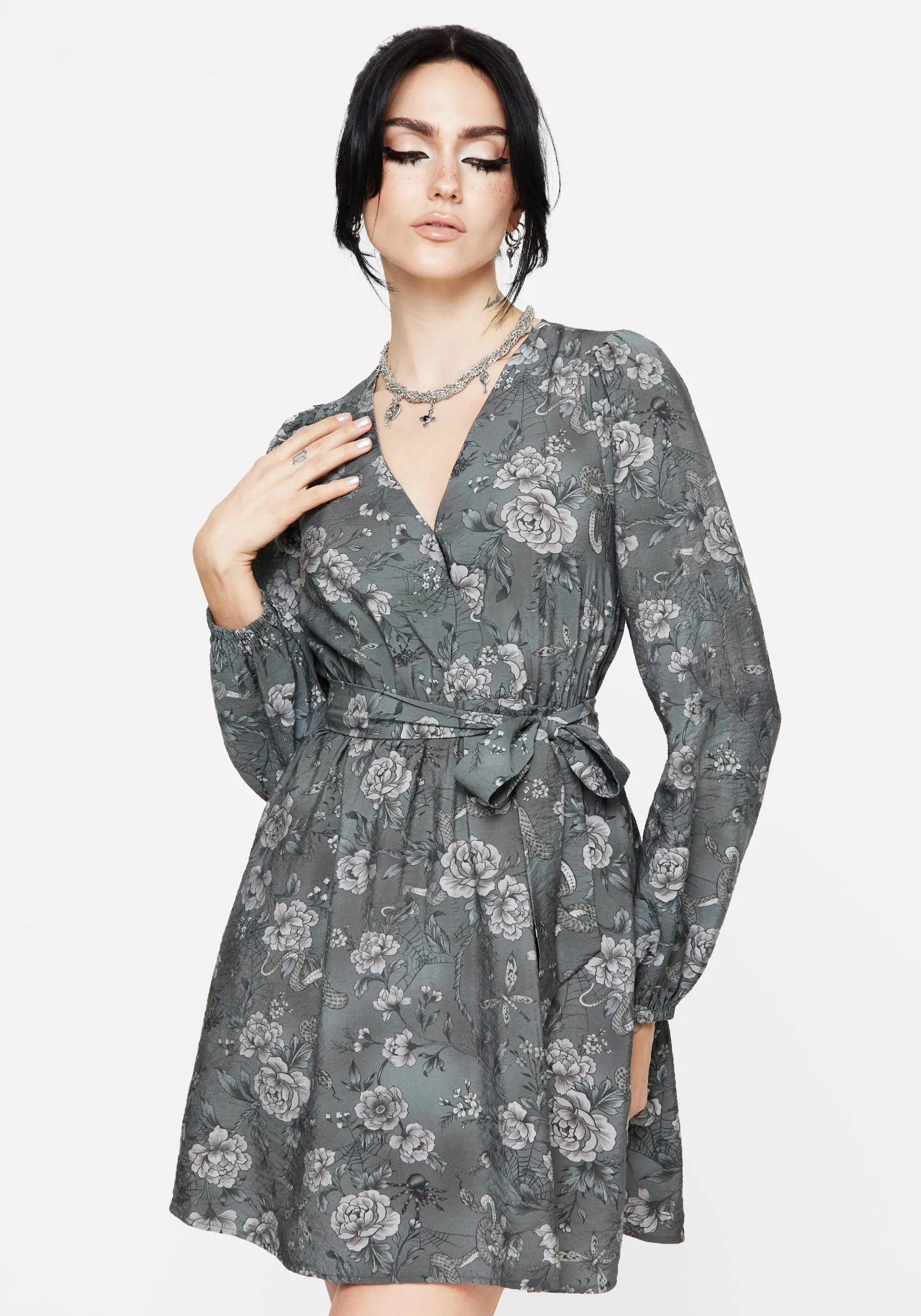 Meadow Floral Print Mini Wrap Dress sold by Disturbia