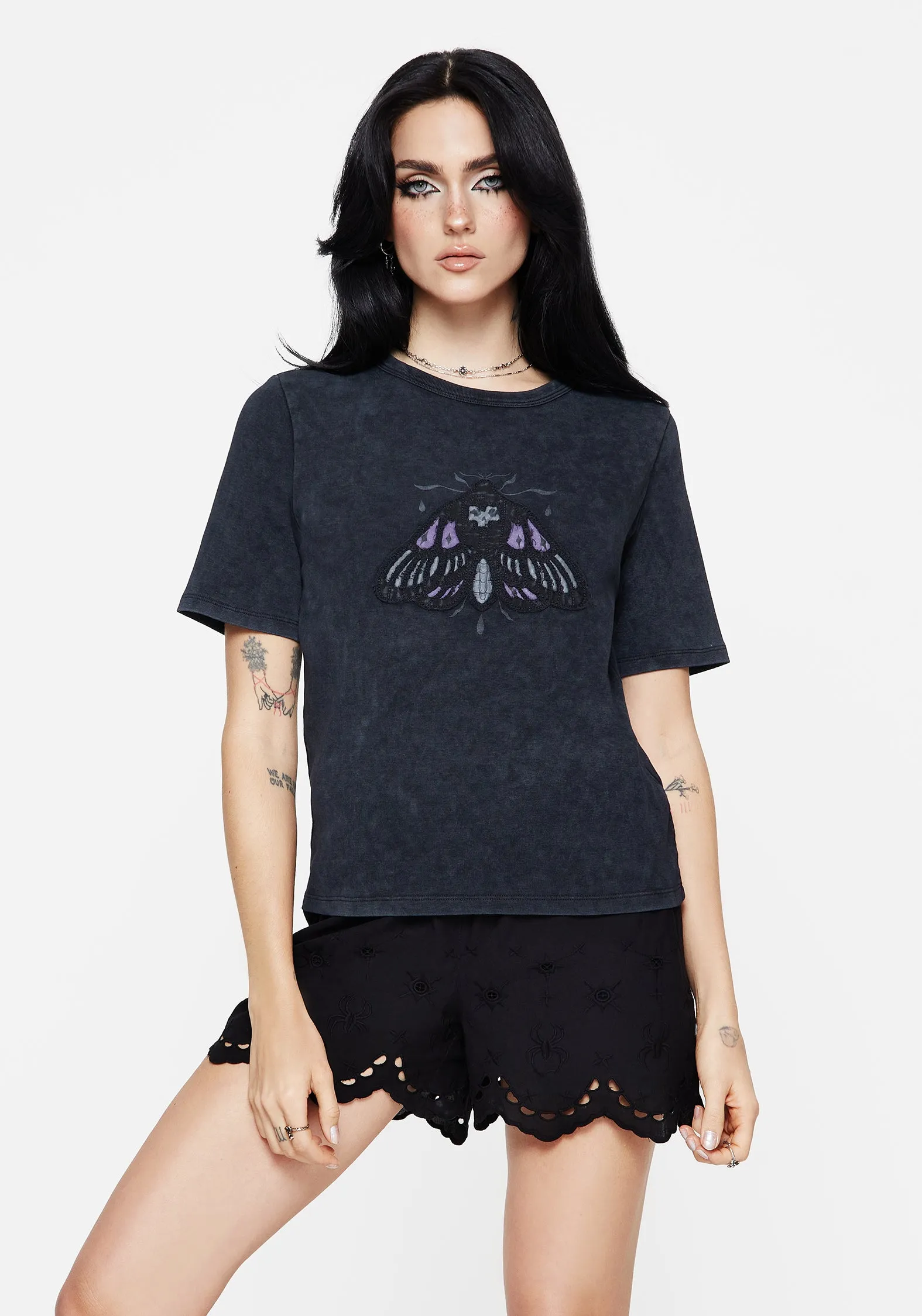 Summertime Cotton Moth Applique T-Shirt sold by Disturbia product image thumbnail 5