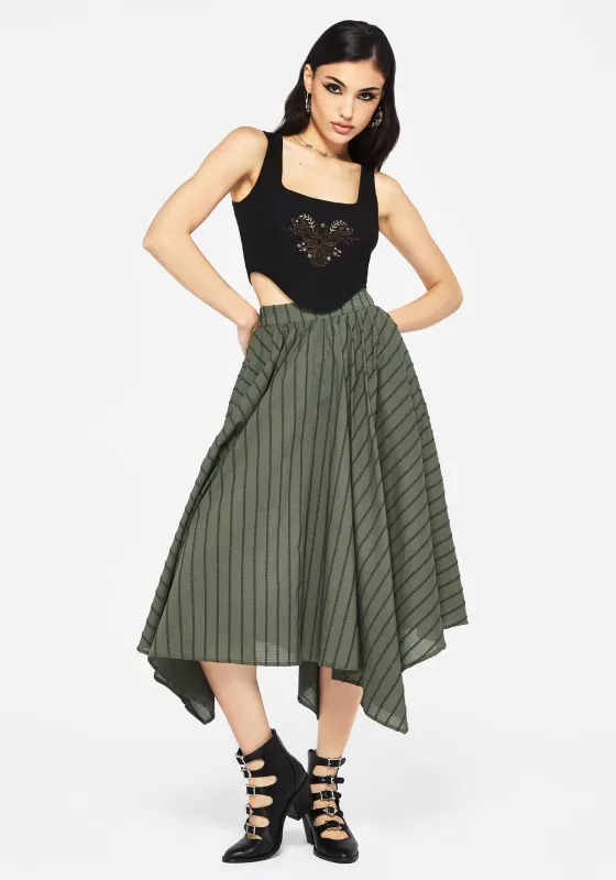 Blythe Cotton Handkerchief Hem Midaxi Skirt - Green sold by Disturbia