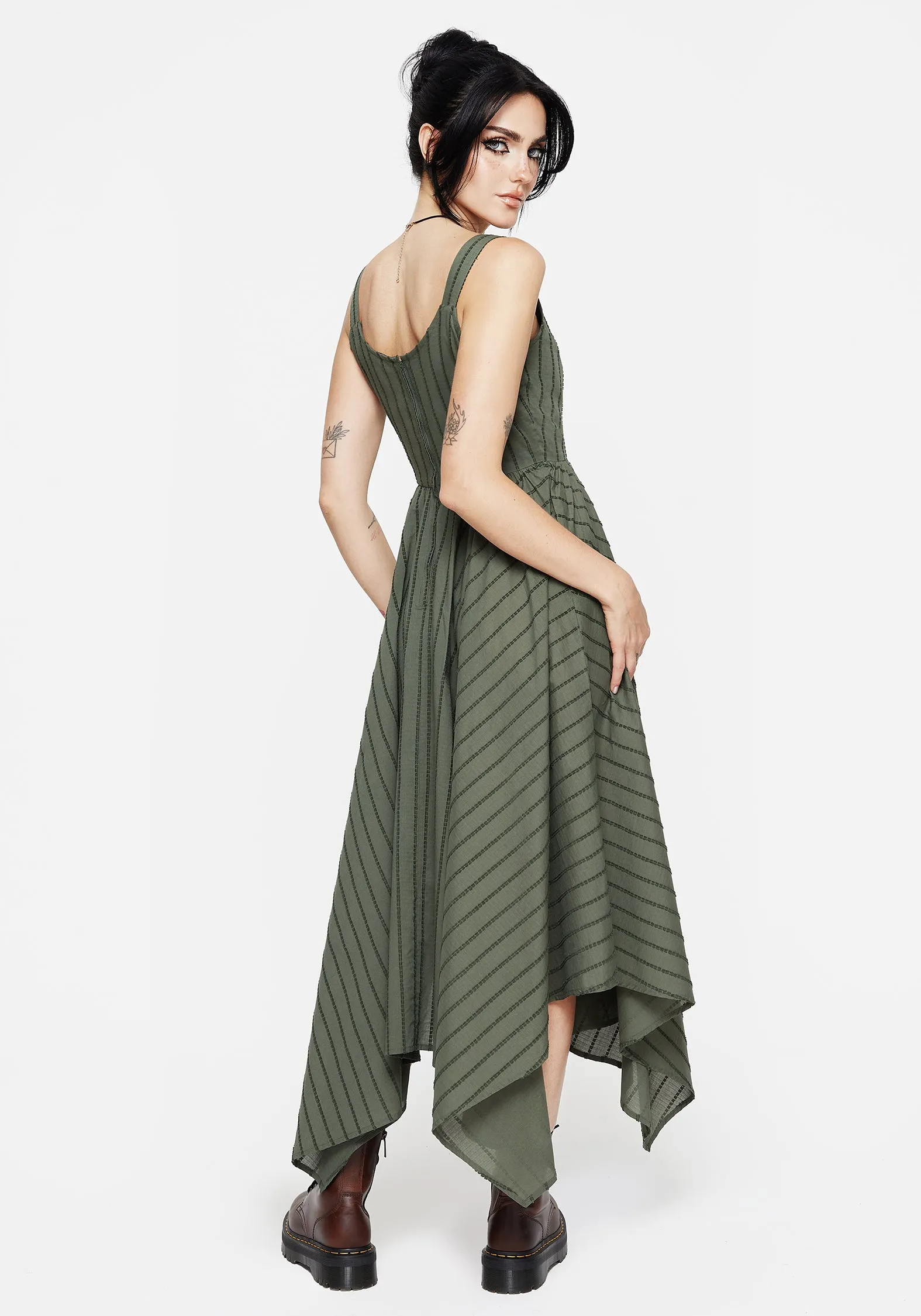 Blythe Cotton Handkerchief Hem Midaxi Dress - Green sold by Disturbia product image thumbnail 3