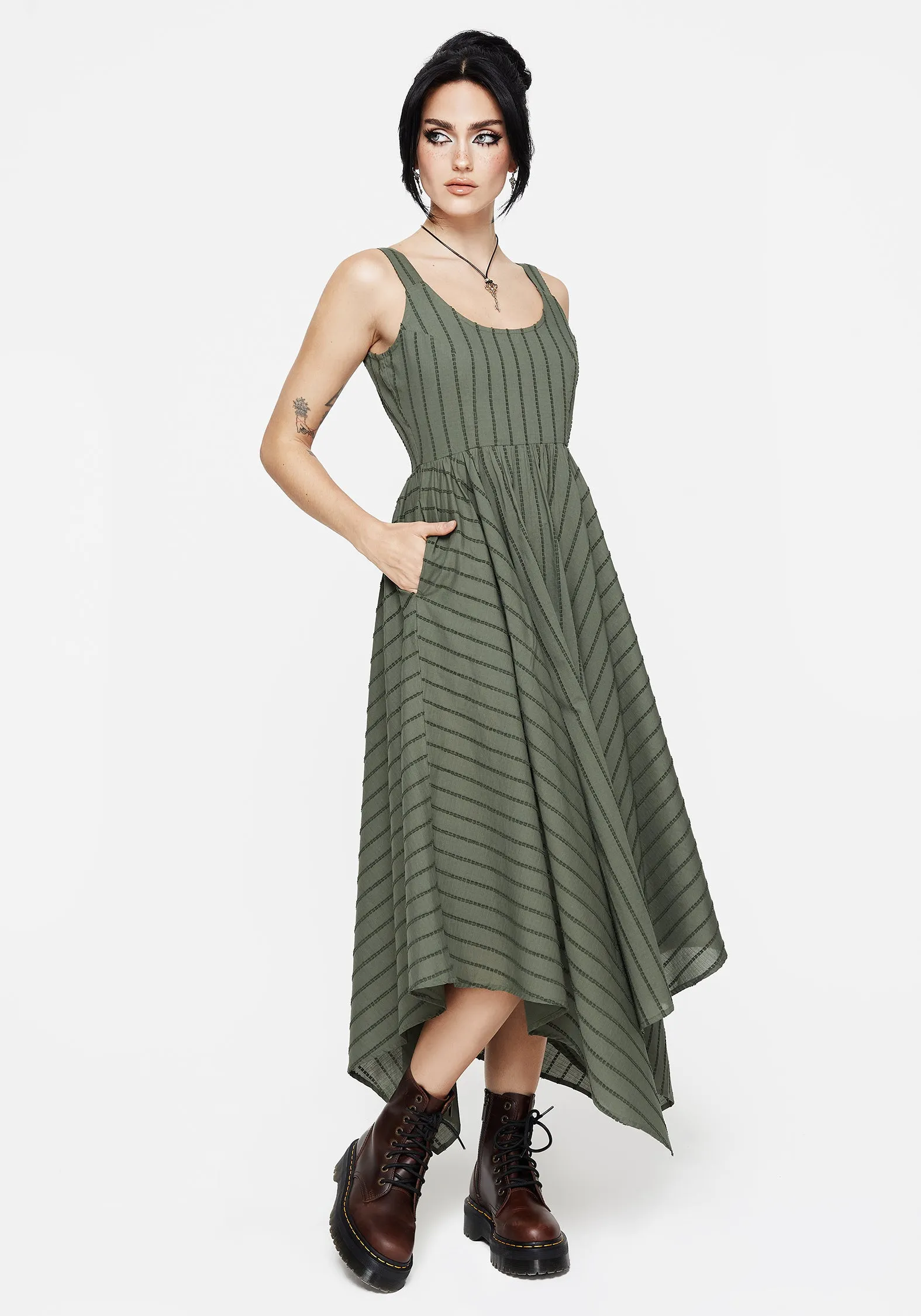 Blythe Cotton Handkerchief Hem Midaxi Dress - Green sold by Disturbia product image thumbnail 4
