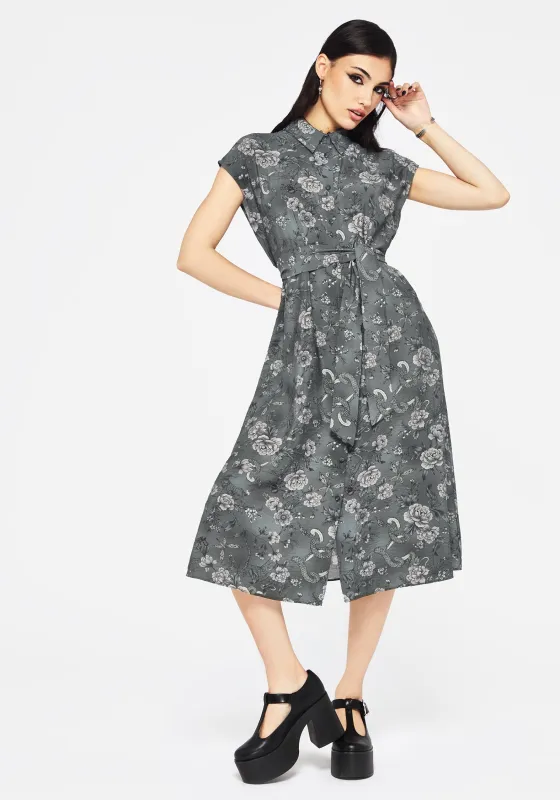 Meadow Floral Serpent Print Midi Shirt Dress sold by Disturbia