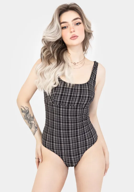 Slate Textured Check Square Neck Swimsuit sold by Disturbia