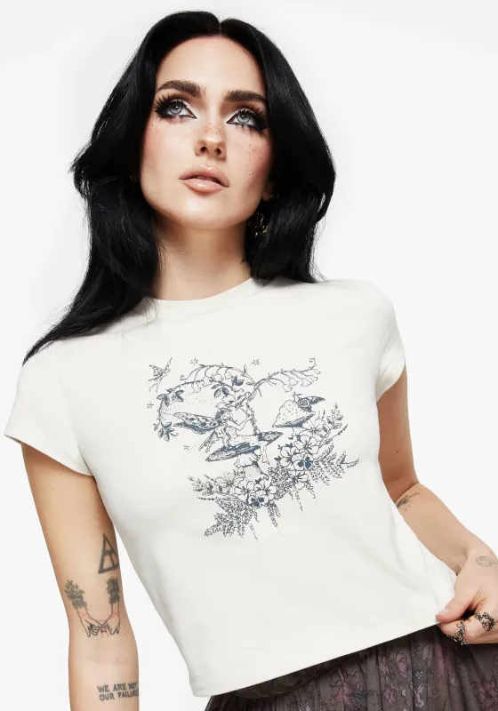 Maypole Cotton Fairy Print Crop T-Shirt sold by Disturbia