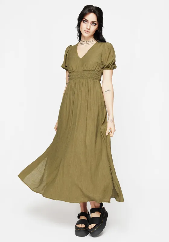 Tryphena Shirred V Neck Midaxi Dress sold by Disturbia