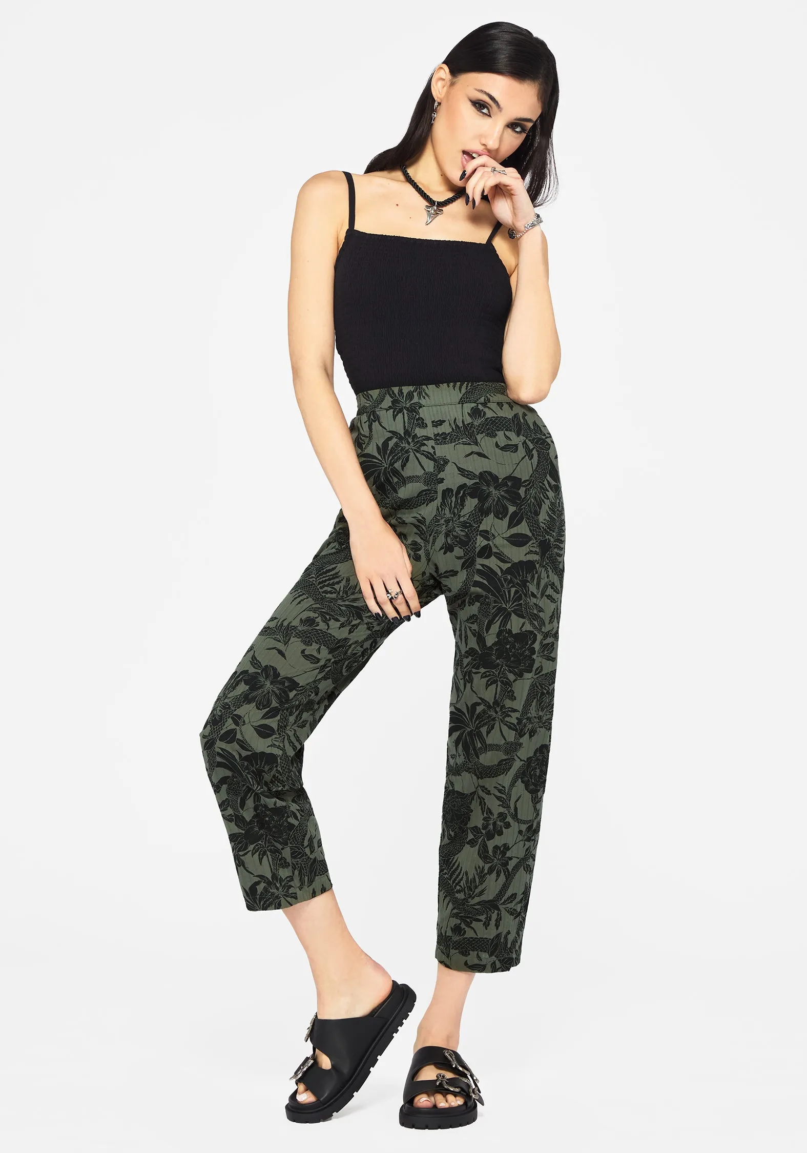 Bashe Cotton Soft Tapered Trousers - Green sold by Disturbia