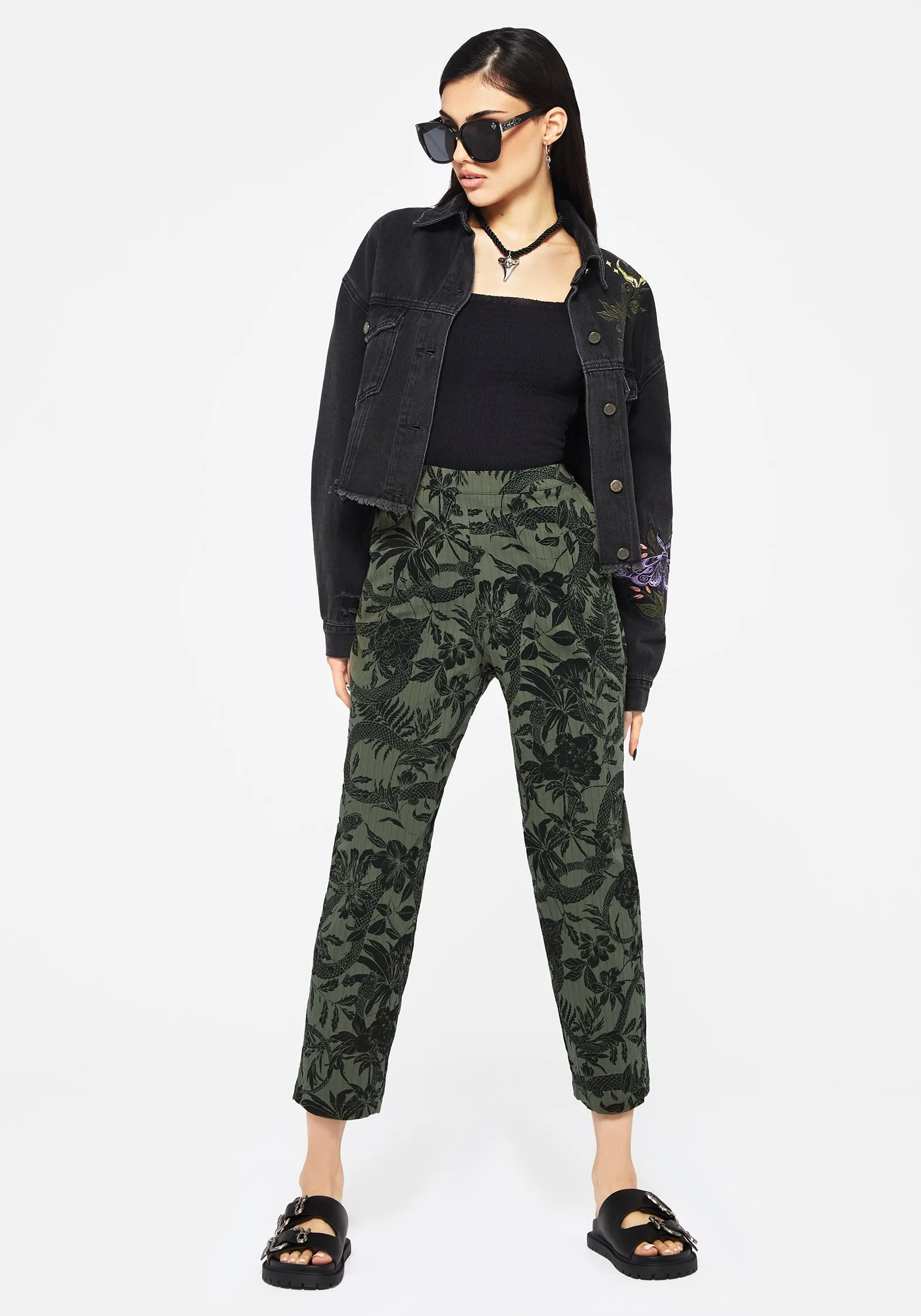 Bashe Cotton Soft Tapered Trousers - Green sold by Disturbia product image thumbnail 5