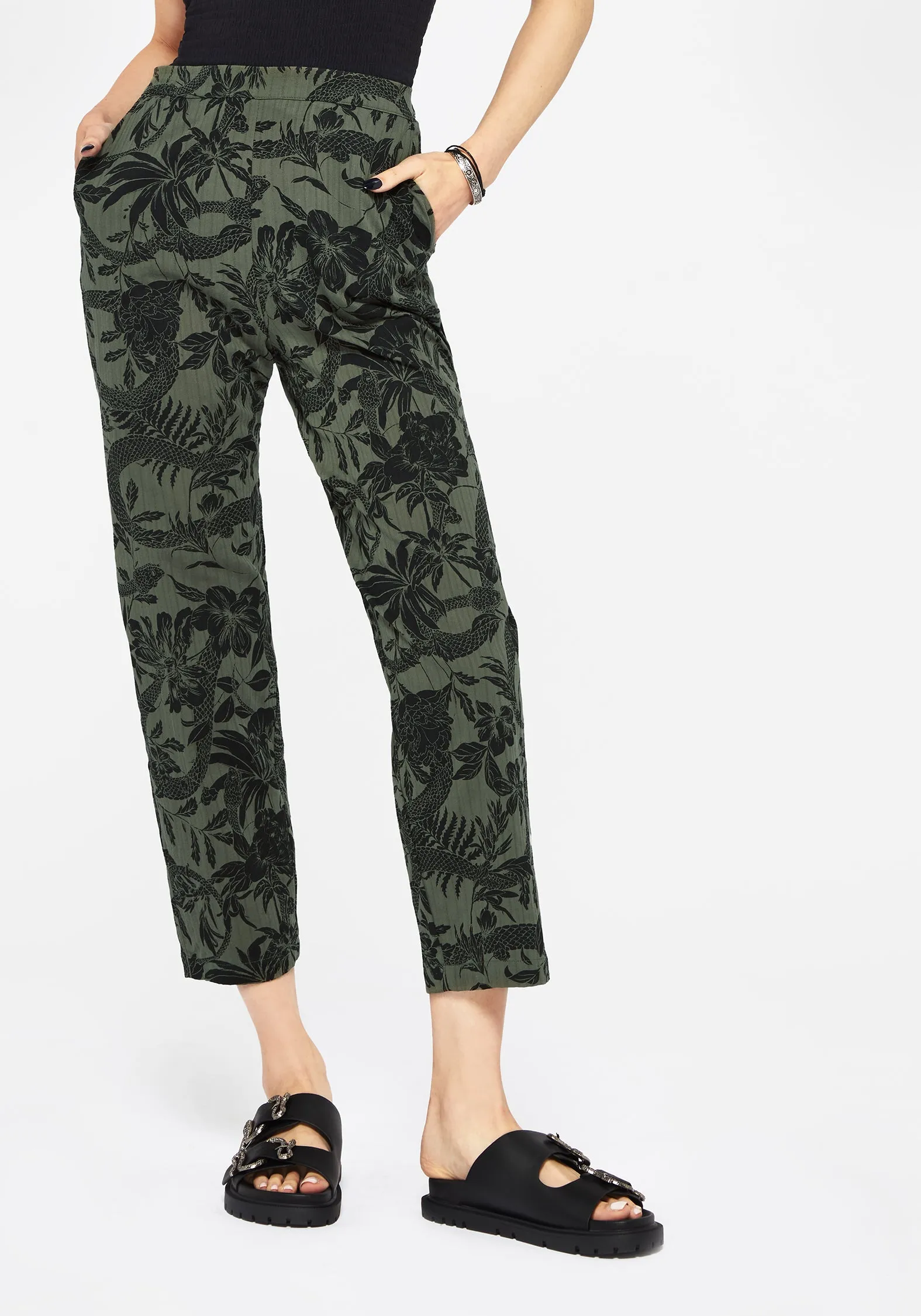 Bashe Cotton Soft Tapered Trousers - Green sold by Disturbia product image thumbnail 4