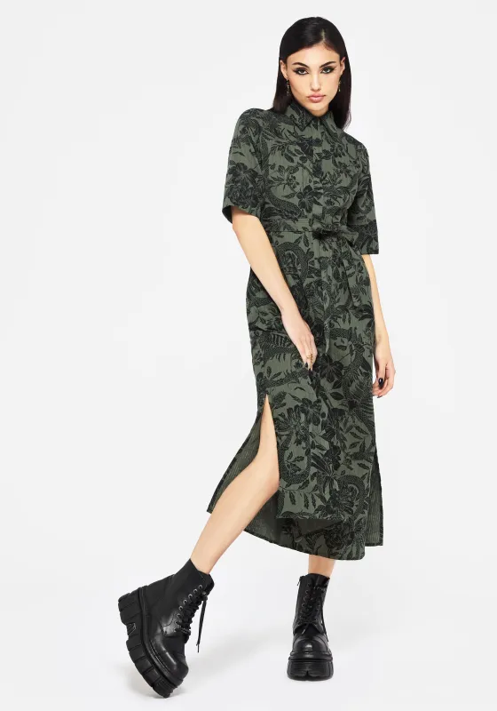 Bashe Cotton Midaxi Shirt Dress - Green sold by Disturbia