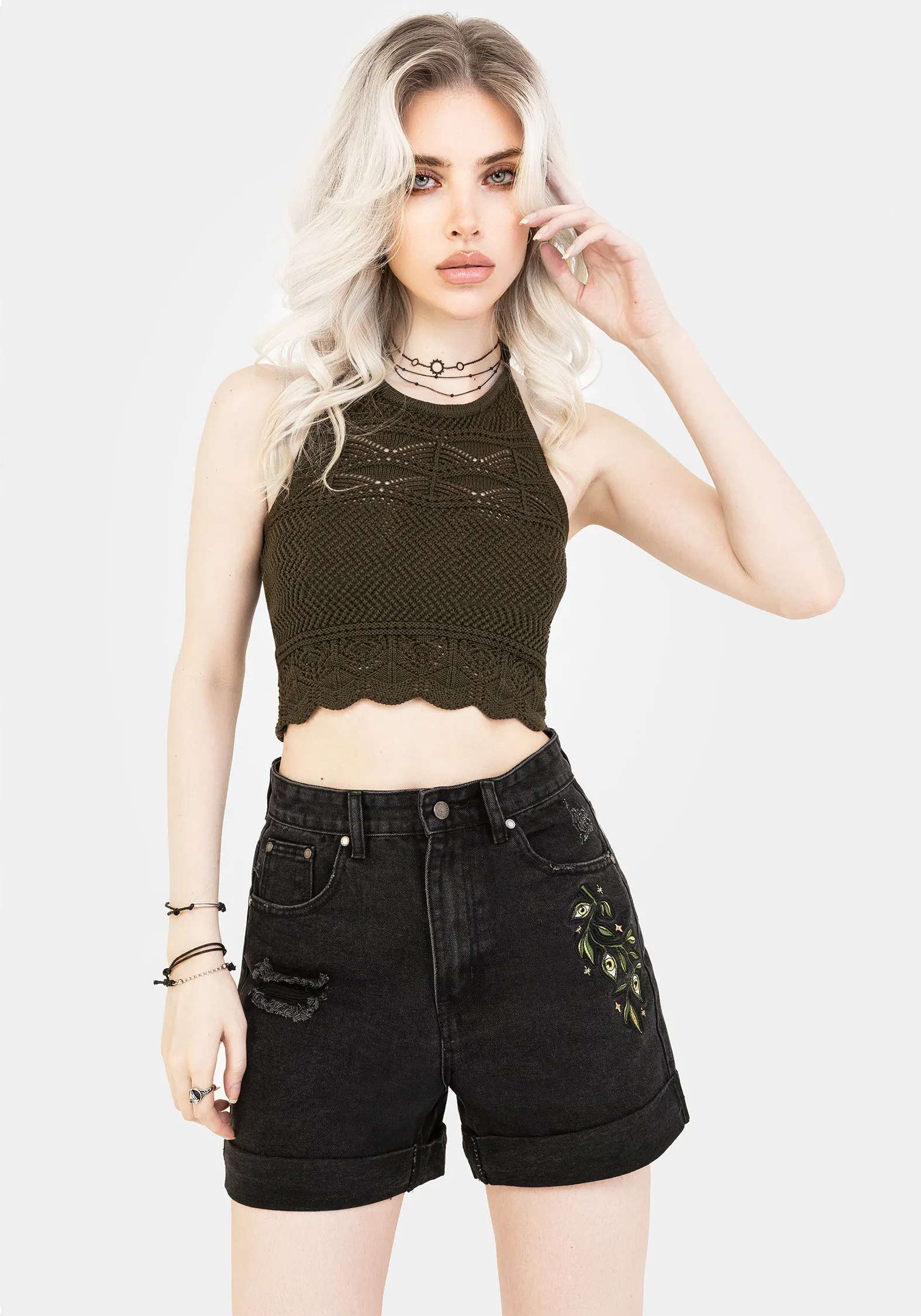 Swamplife Embroidered Denim Shorts sold by Disturbia product image thumbnail 5