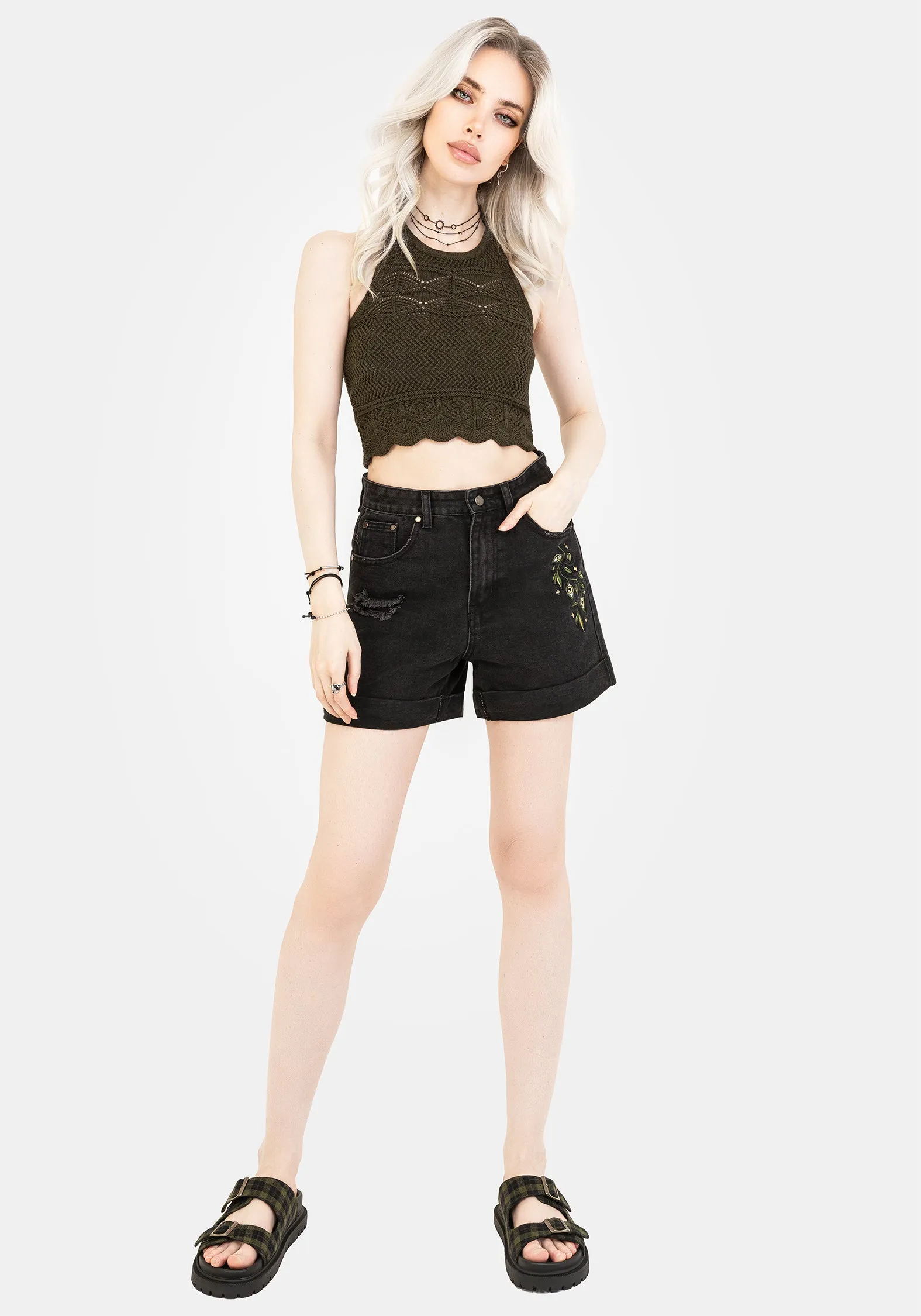 Swamplife Embroidered Denim Shorts sold by Disturbia product image thumbnail 4