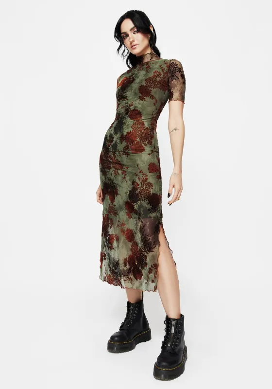 Rosaleigh Flock Velour Mesh Short Sleeved Midaxi Dress sold by Disturbia