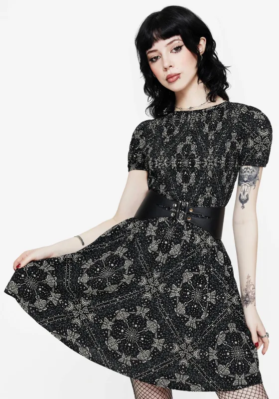 Poem Moth Print Puff Sleeve Mini Dress sold by Disturbia