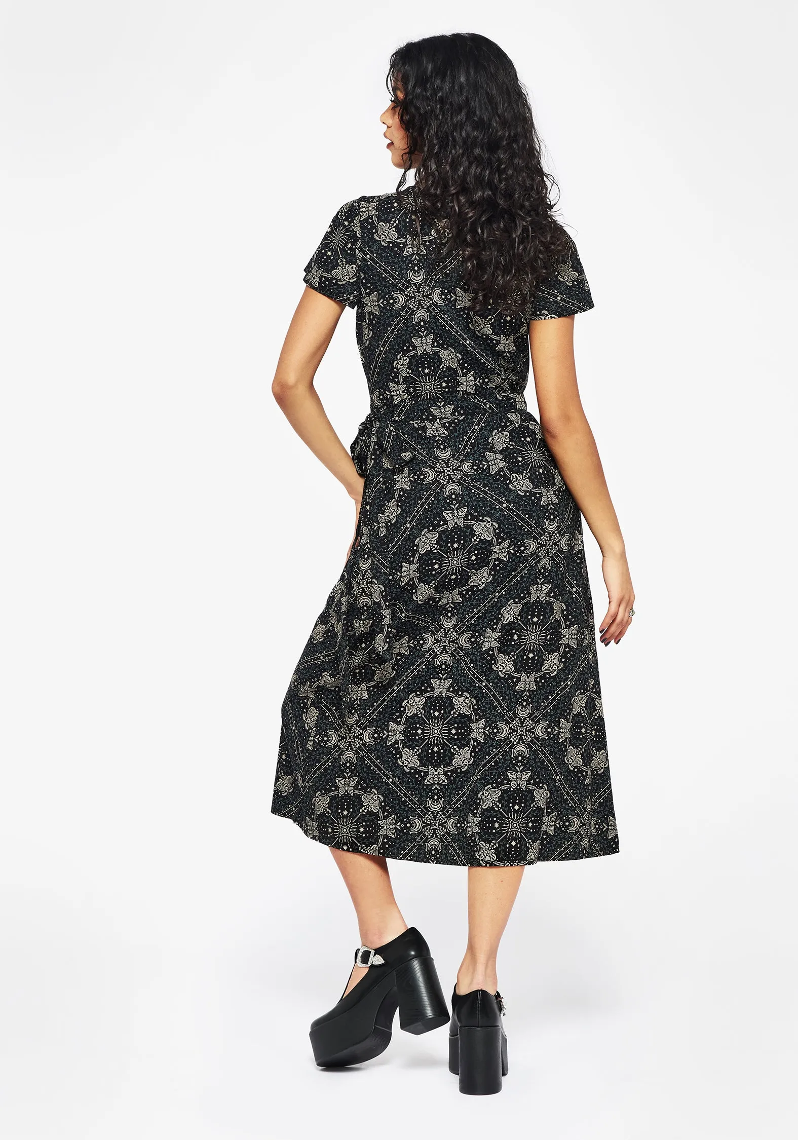 Poem Moth Print Wrap Midi Dress sold by Disturbia product image thumbnail 3