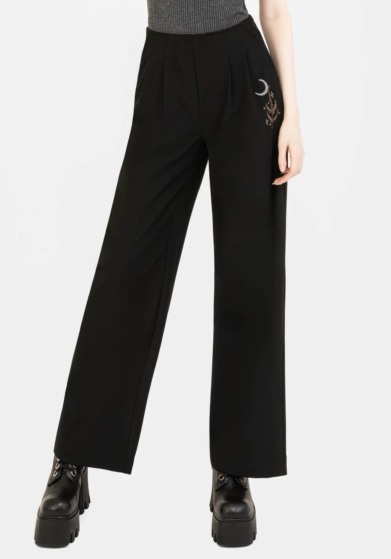 Lucia Firefly Embroidered Pleated Trousers sold by Disturbia