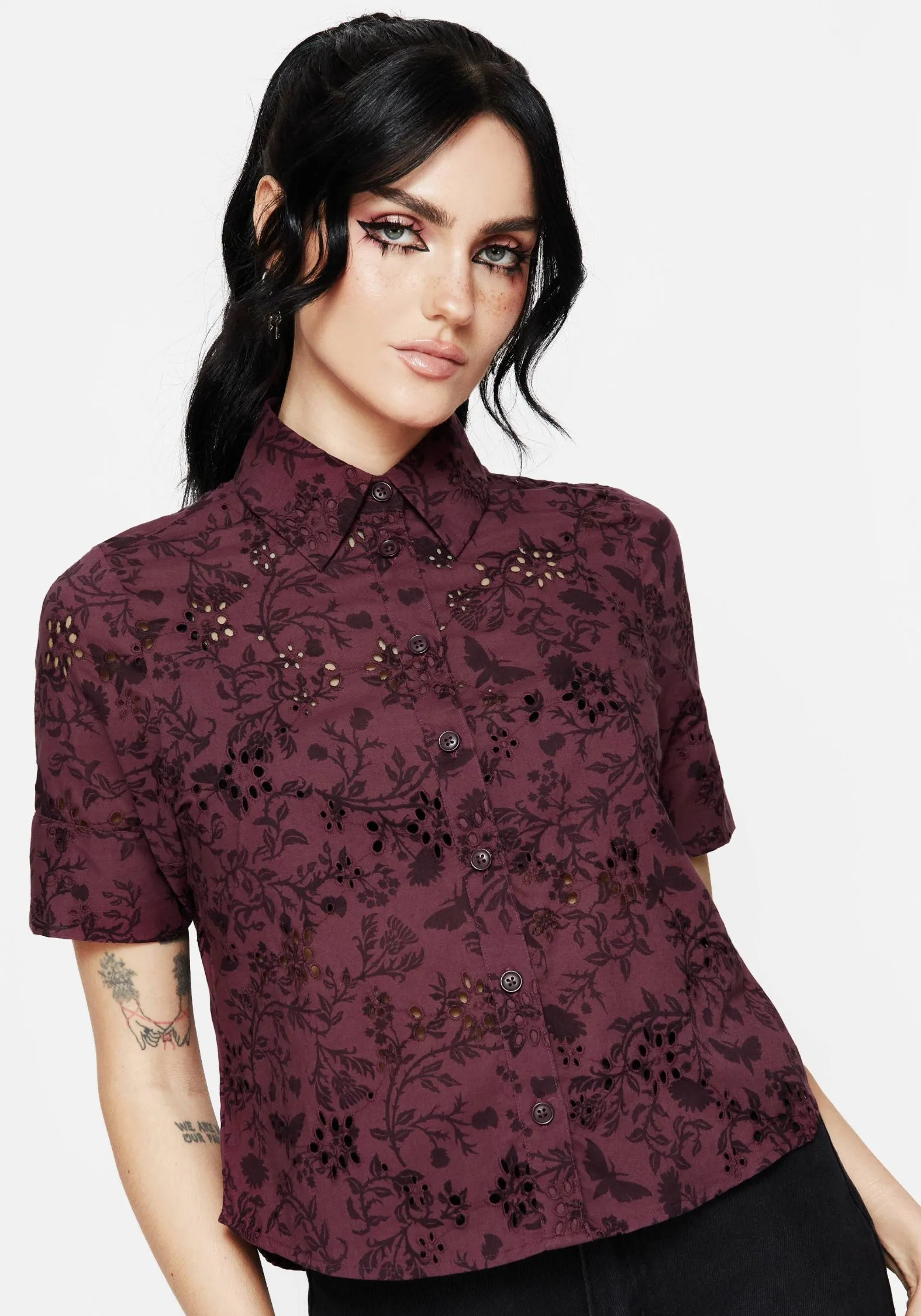 Morgana Cotton Broderie Button Up Shirt sold by Disturbia