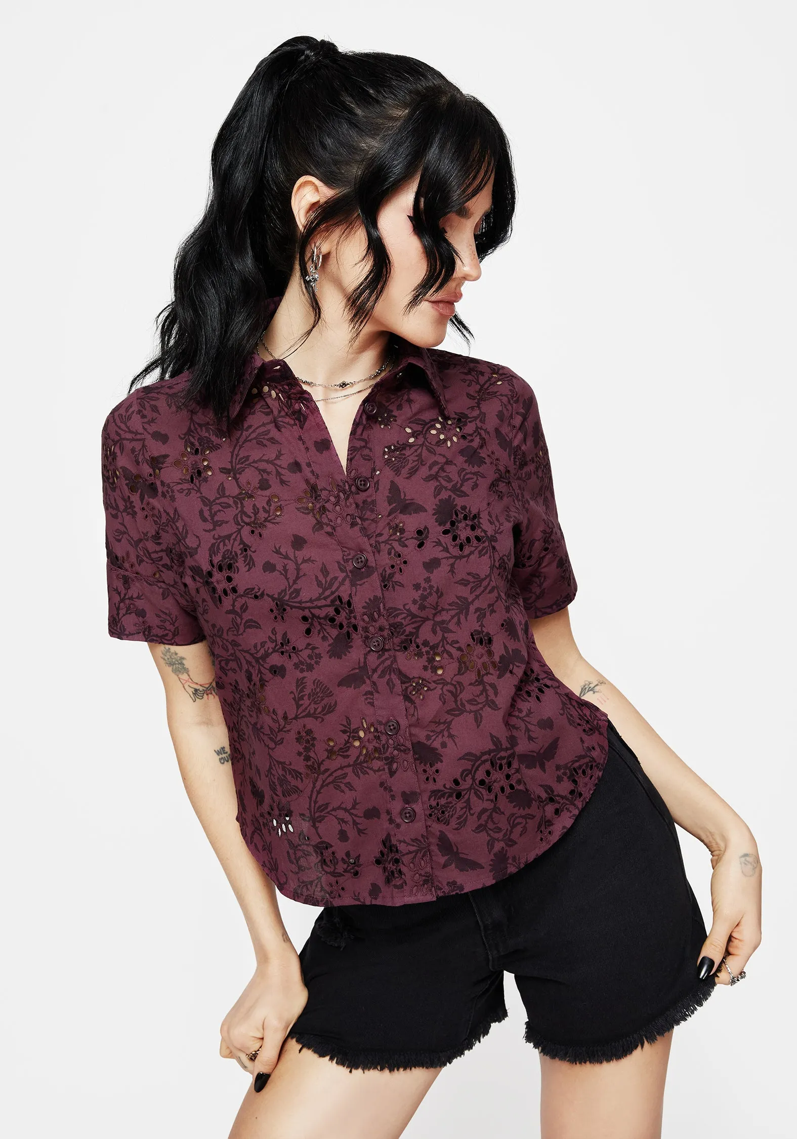 Morgana Cotton Broderie Button Up Shirt sold by Disturbia product image thumbnail 5