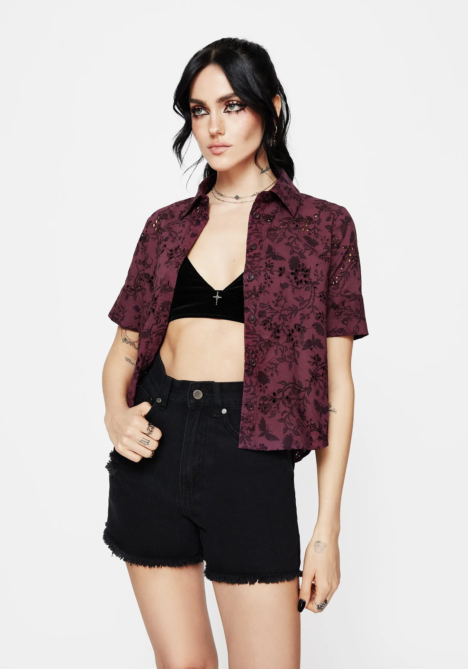 Morgana Cotton Broderie Button Up Shirt sold by Disturbia product image thumbnail 4