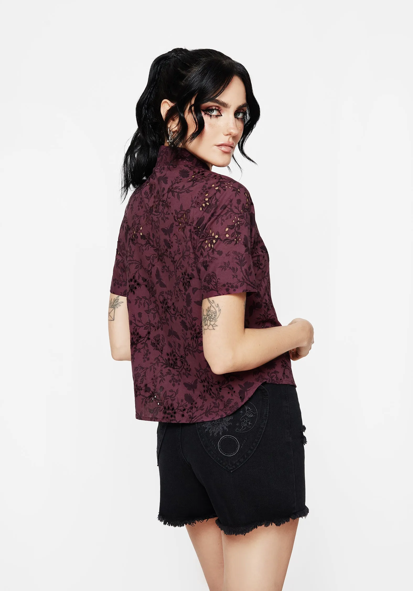 Morgana Cotton Broderie Button Up Shirt sold by Disturbia product image thumbnail 3