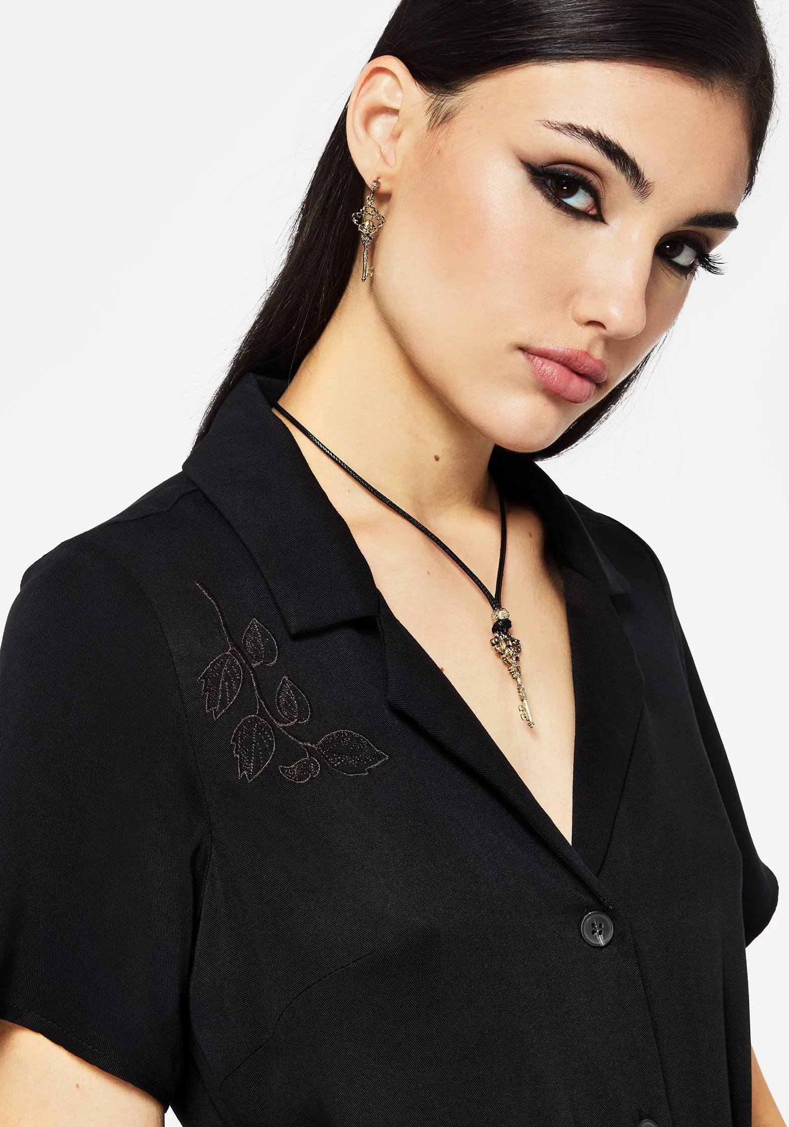 Fairfolk Floral Embroidery Tie Waist Button Down Midi Shirt Dress sold by Disturbia product image thumbnail 4