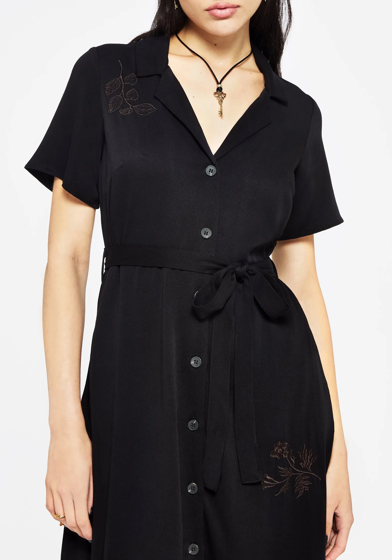 Fairfolk Floral Embroidery Tie Waist Button Down Midi Shirt Dress sold by Disturbia product image thumbnail 2