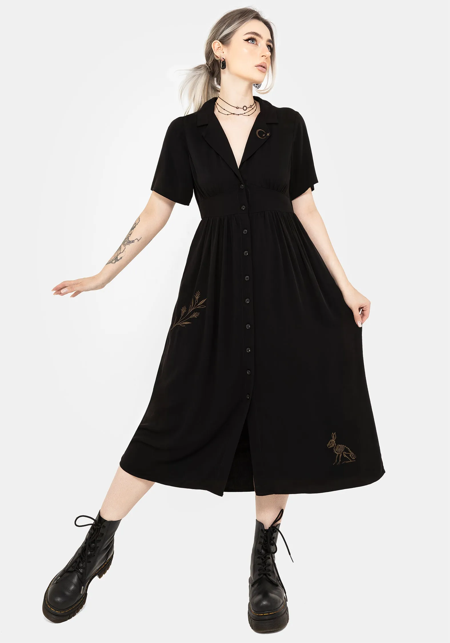 Hester Embroidered Button Up Midi Shirt Dress sold by Disturbia product image thumbnail 4