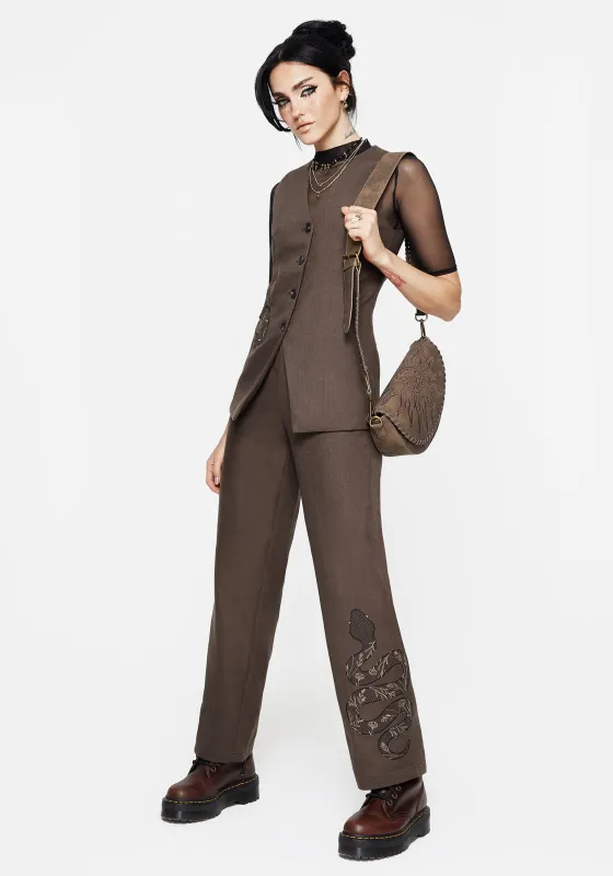 Gaia Linen Blend Snake Embroidered Wide Leg Trouser sold by Disturbia