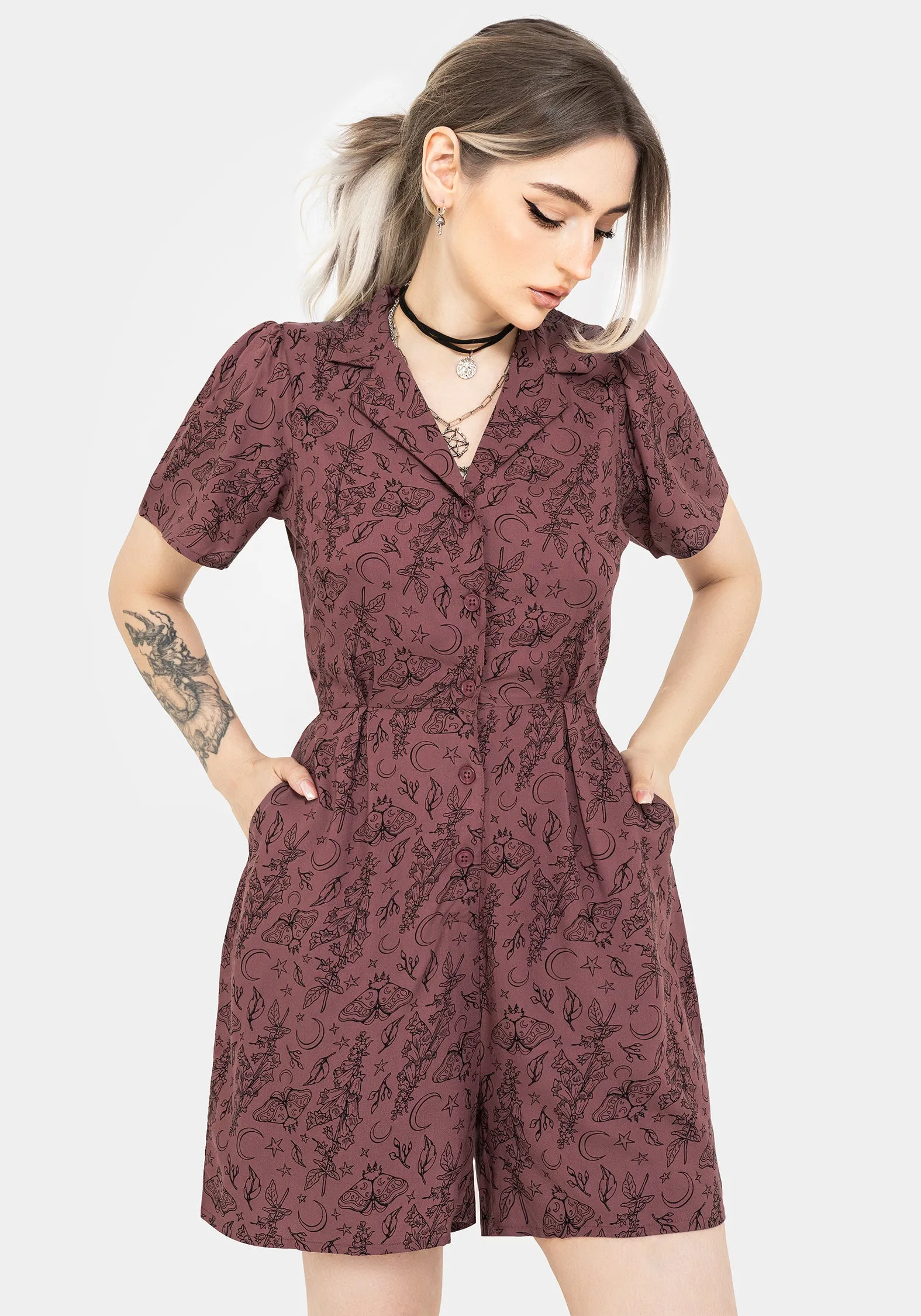 Roxana Moth Foxglove Button Up Playsuit sold by Disturbia product image thumbnail 5