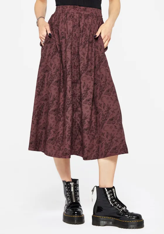 Roxana Moth Foxglove Button Down Midi Skirt sold by Disturbia