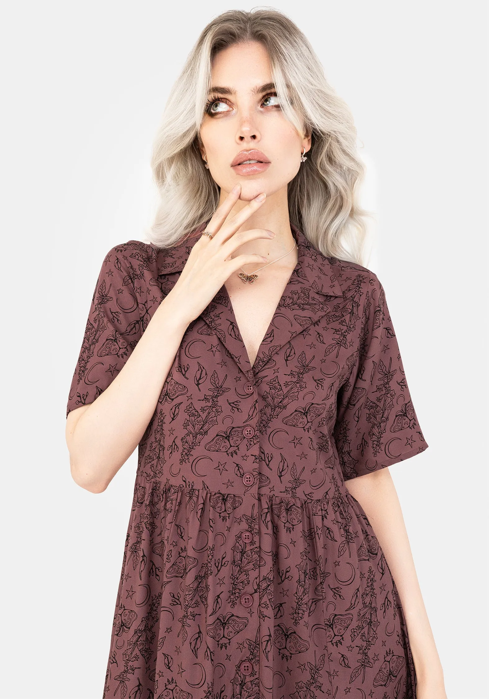 Roxana Moth Foxglove Button Down Midi Shirt Dress sold by Disturbia product image thumbnail 5