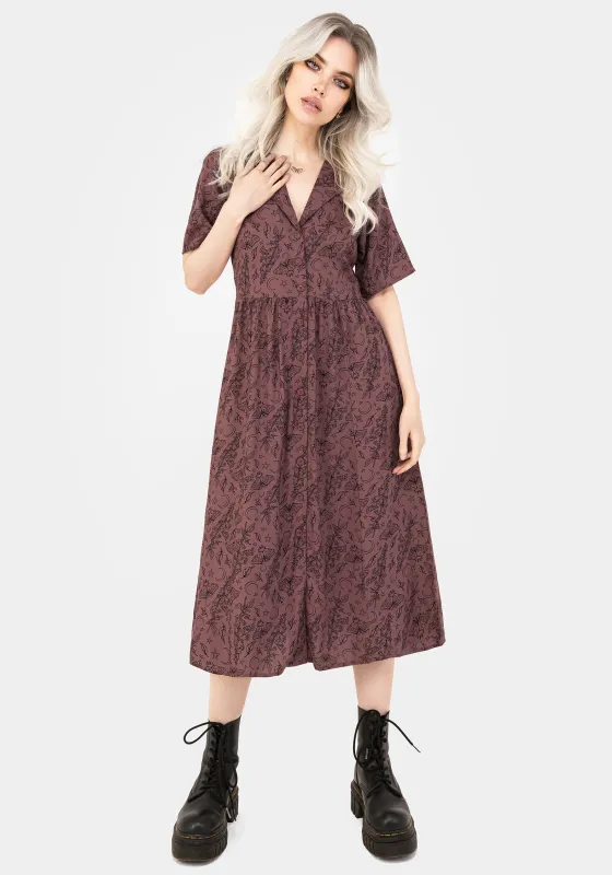 Roxana Moth Foxglove Button Down Midi Shirt Dress sold by Disturbia