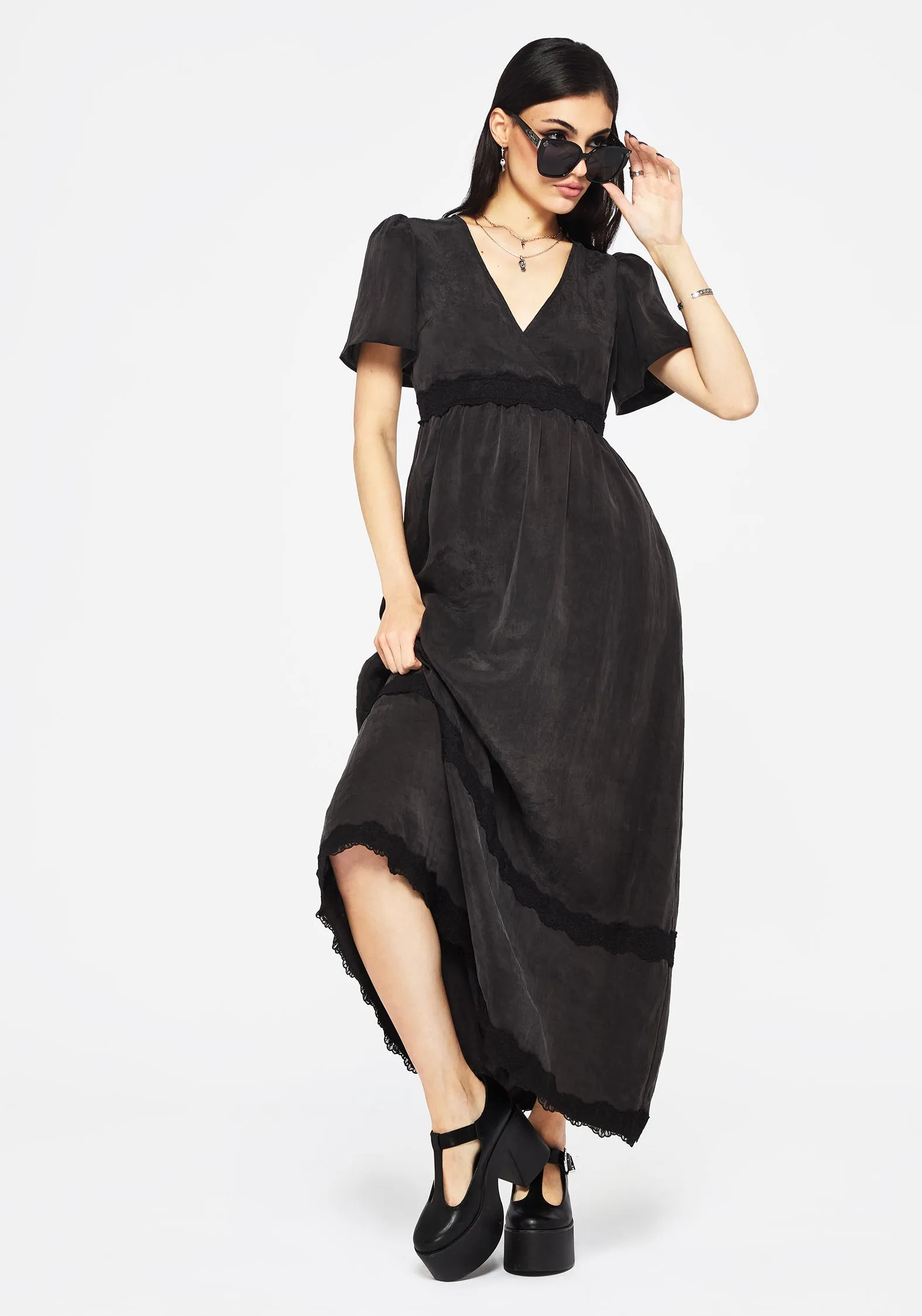 Maeve Lyocell Blend Lace Detail Maxi Dress sold by Disturbia