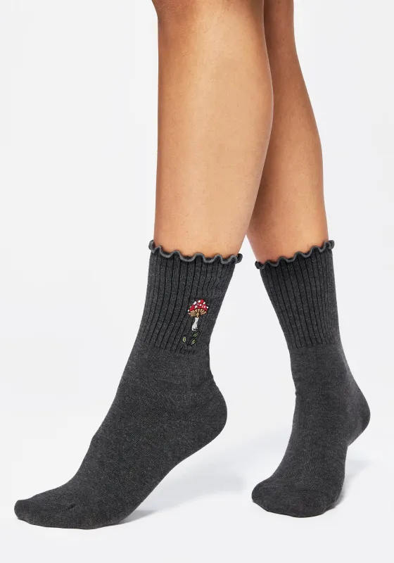 Morchella Embroidered Mushroom Socks sold by Disturbia