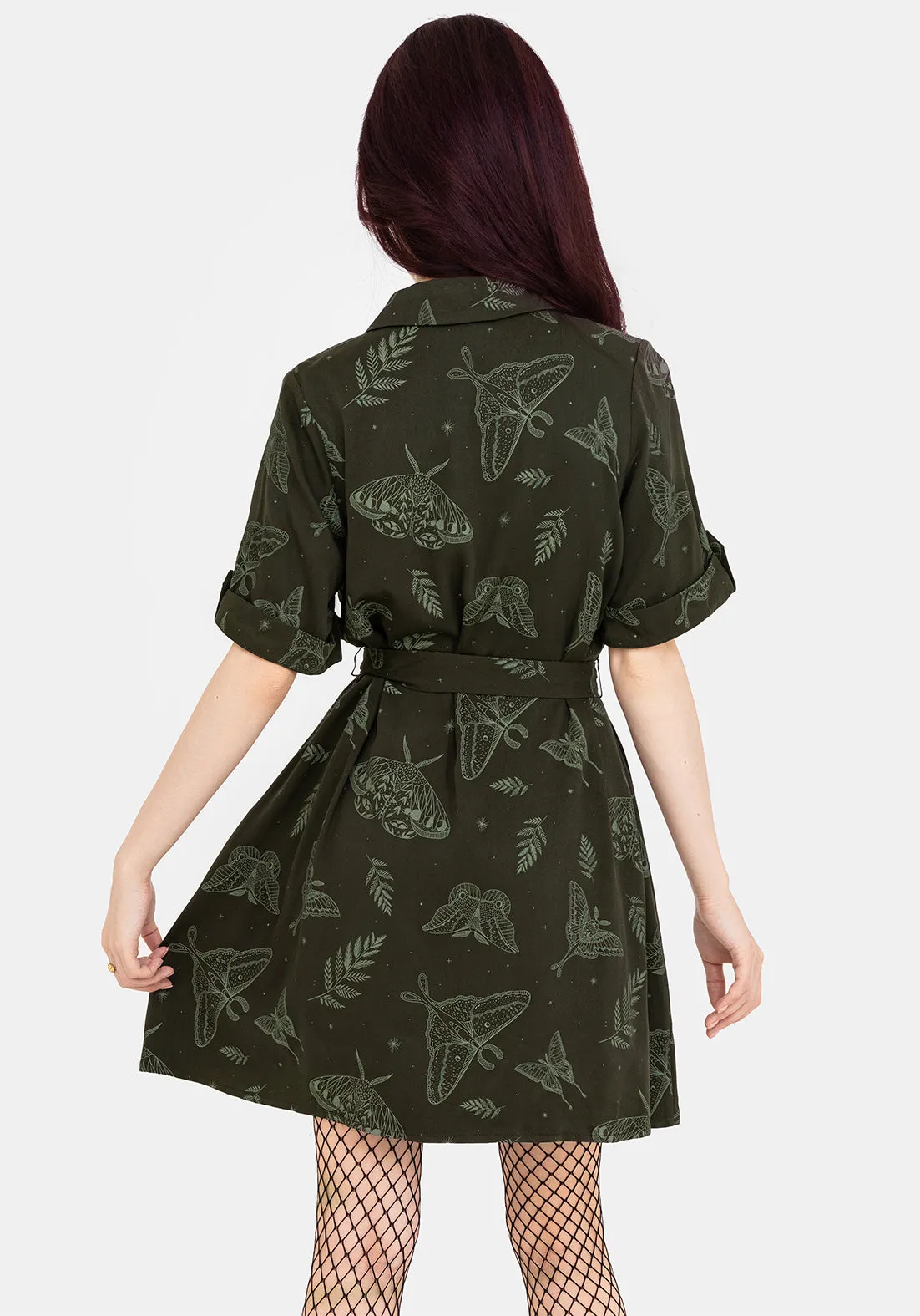 Callopistria Moth Print Mini Shirt Dress - Green sold by Disturbia product image thumbnail 3
