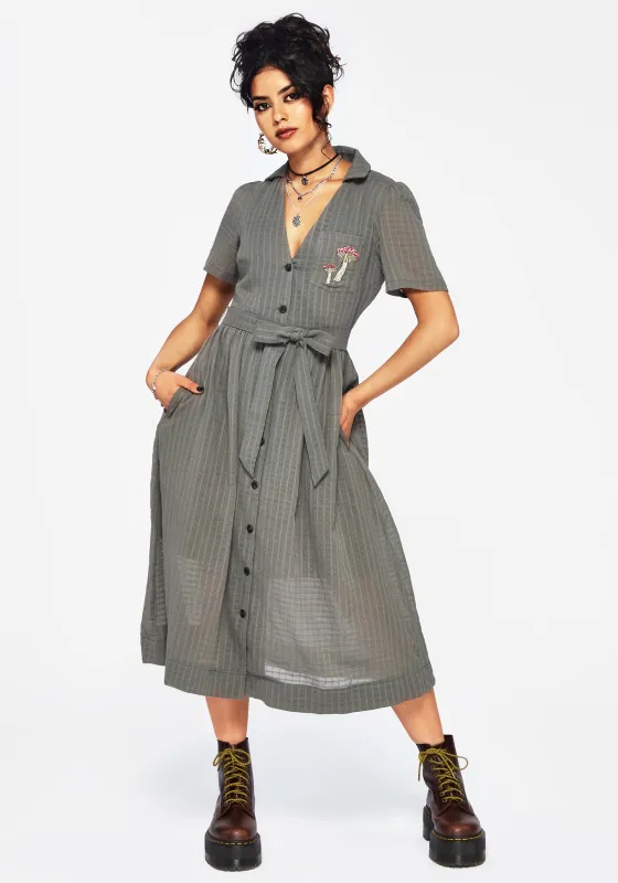 Koax Cotton Check Embroidered Button Up Midi Shirt Dress sold by Disturbia