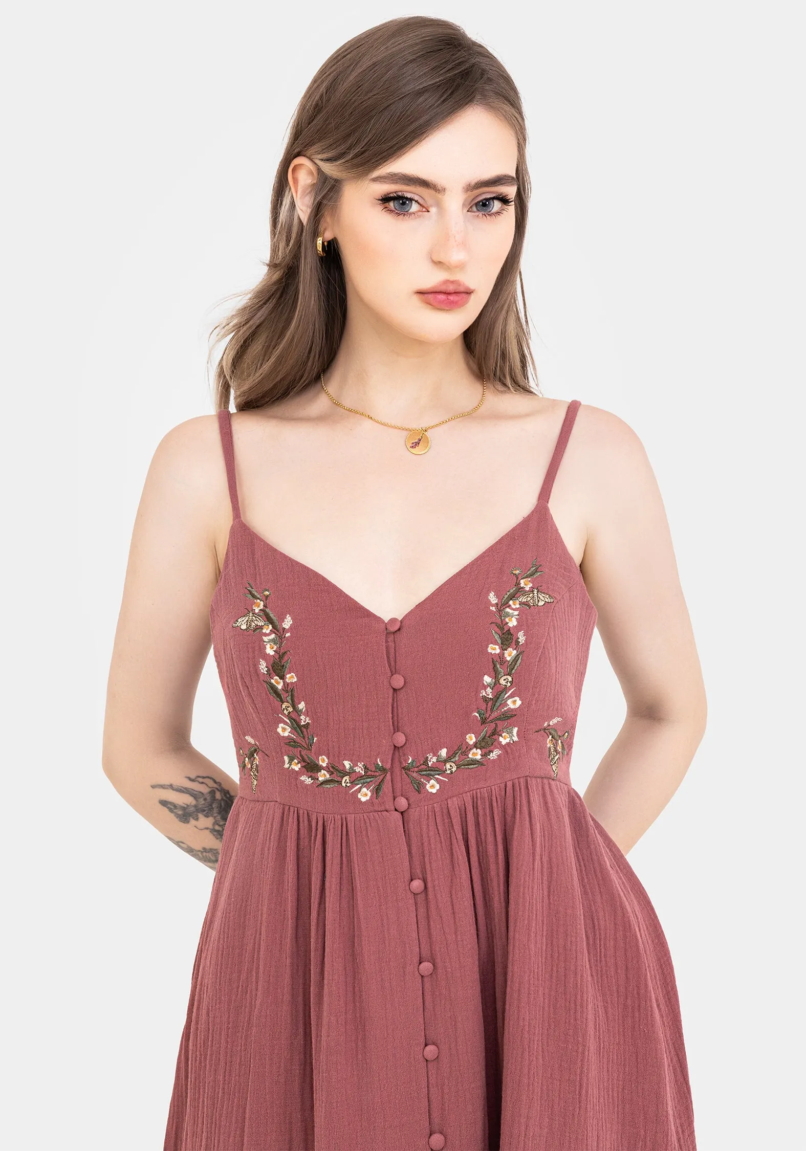 Abundance Cotton Floral Embroidered Bodice Cami Midaxi Dress sold by Disturbia product image thumbnail 5