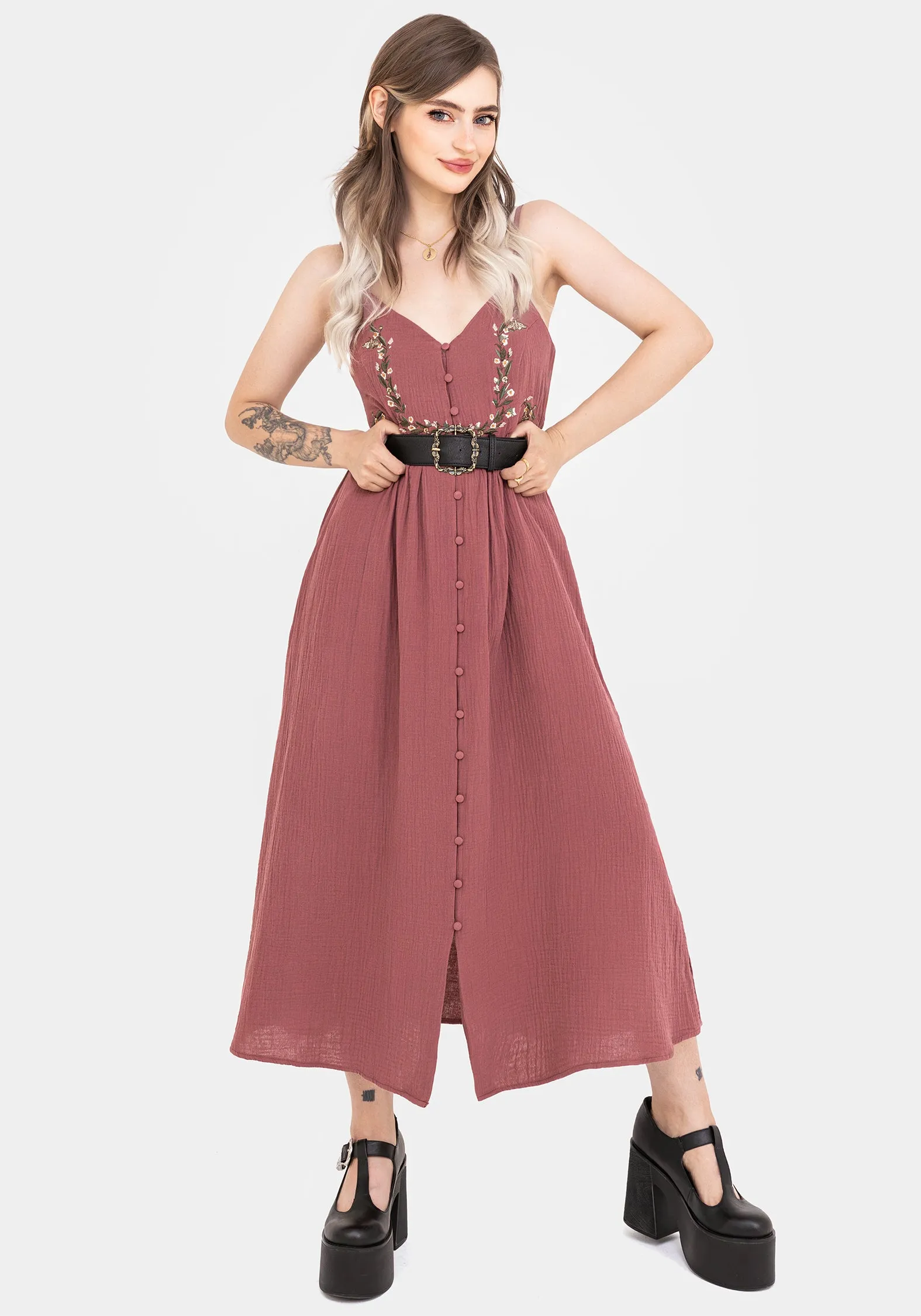 Abundance Cotton Floral Embroidered Bodice Cami Midaxi Dress sold by Disturbia product image thumbnail 4