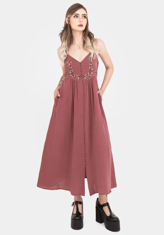 Abundance Cotton Floral Embroidered Bodice Cami Midaxi Dress sold by Disturbia