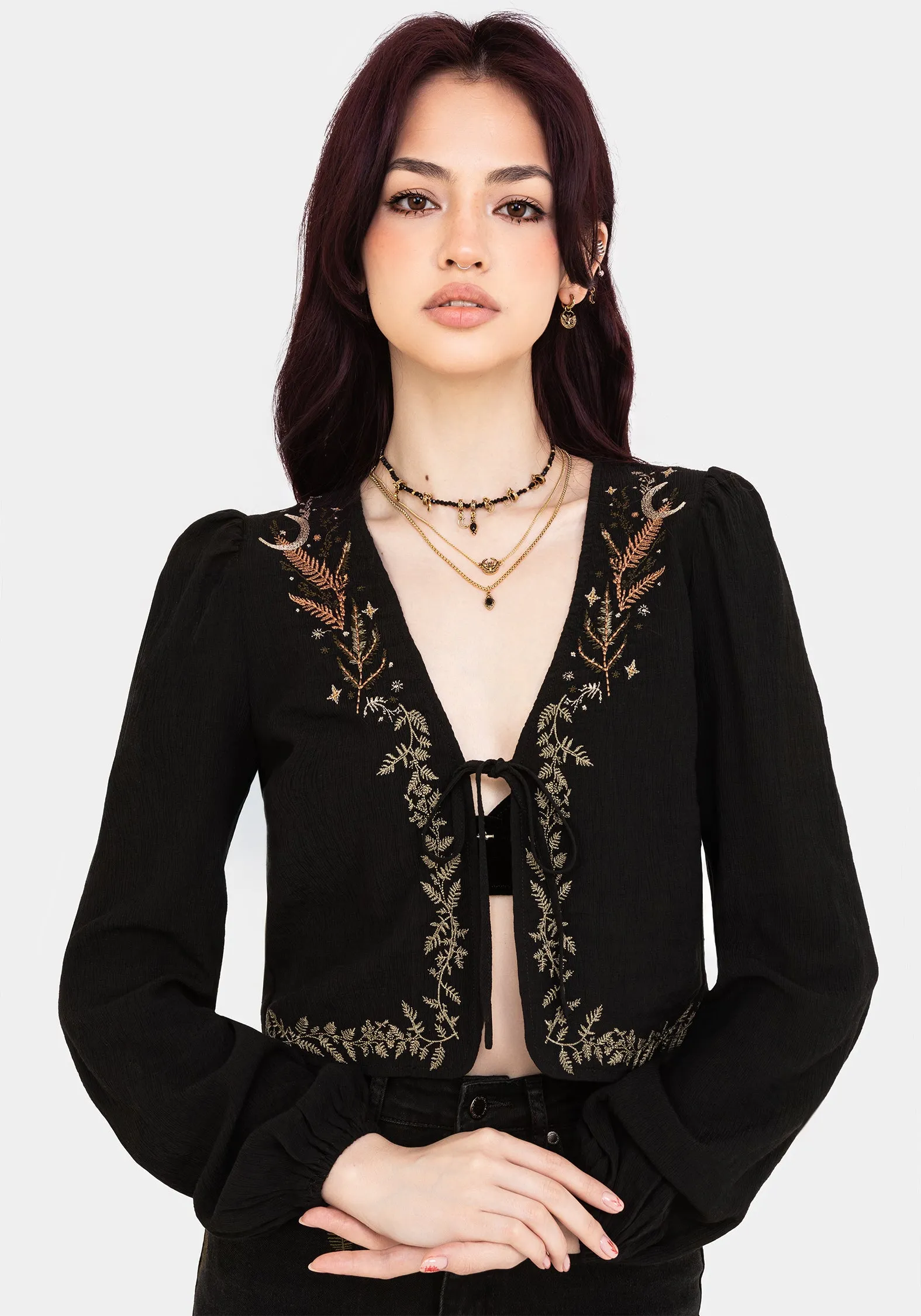 Abellona Embroidered Tie Front Blouse sold by Disturbia product image thumbnail 4