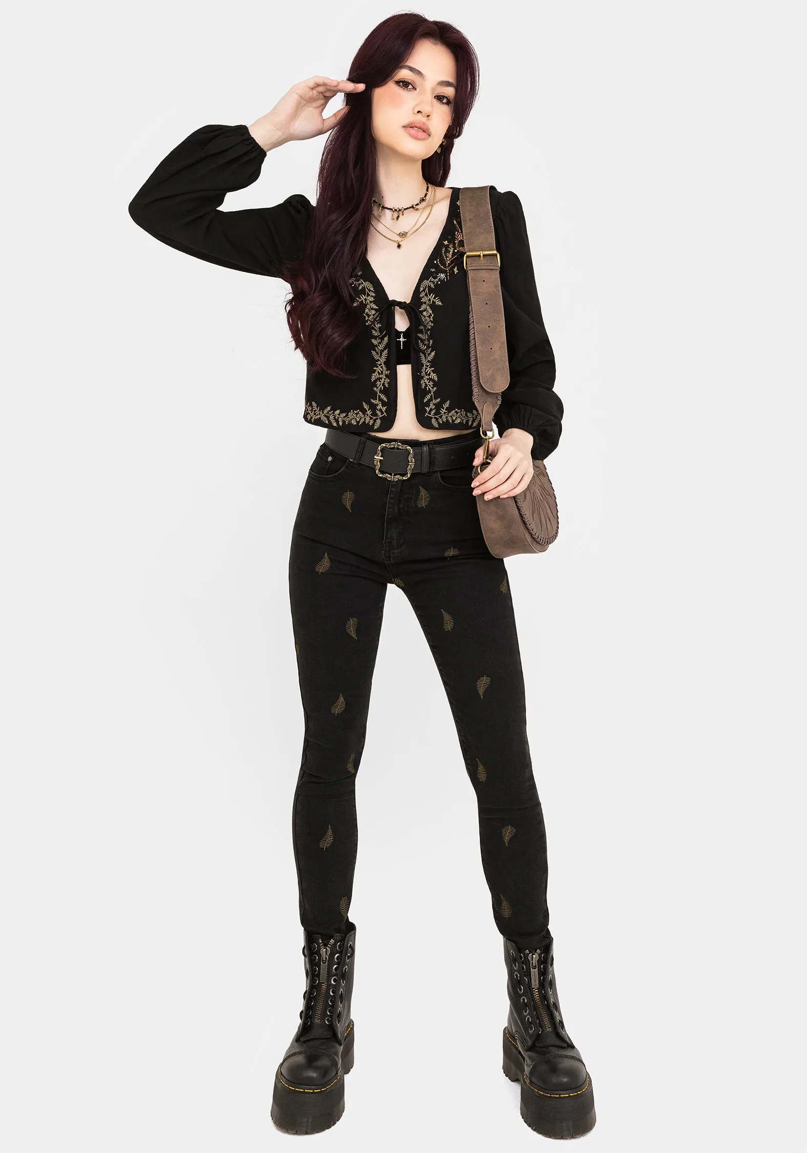 Abellona Embroidered Tie Front Blouse sold by Disturbia product image thumbnail 5