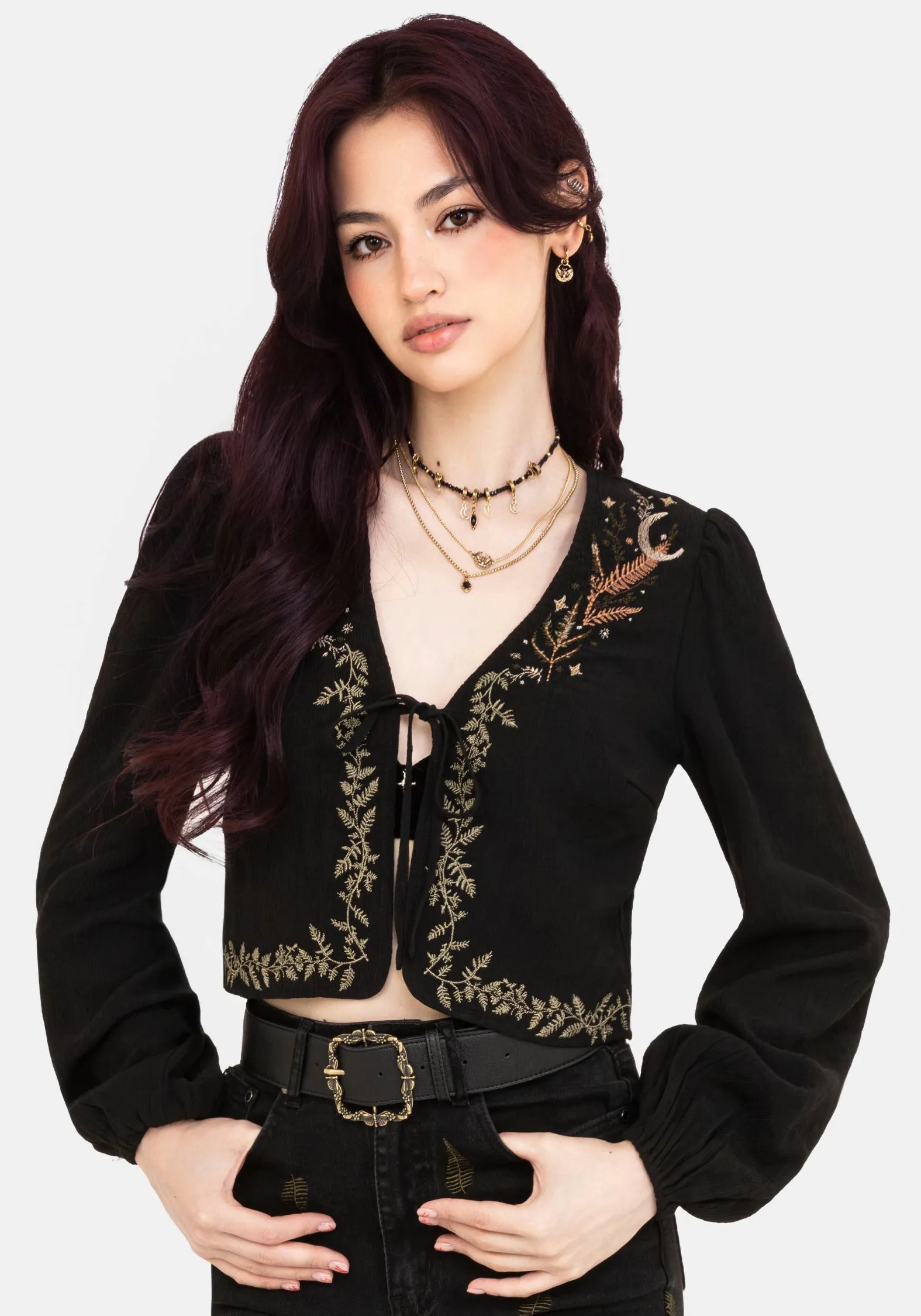 Abellona Embroidered Tie Front Blouse sold by Disturbia
