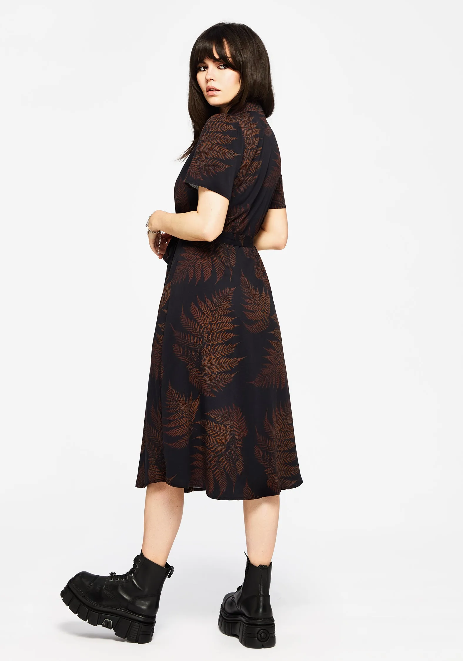Ruin Fern Printed Midi Shirt Dress - Brown sold by Disturbia product image thumbnail 3