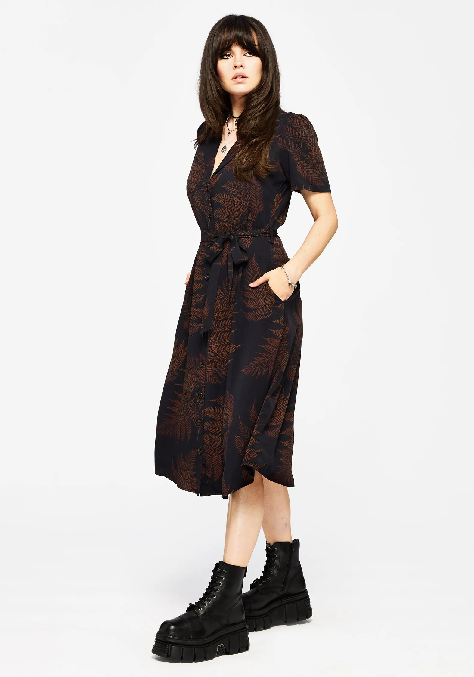Ruin Fern Printed Midi Shirt Dress - Brown sold by Disturbia product image thumbnail 5