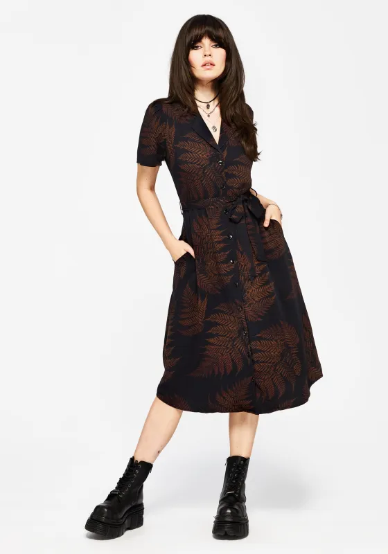 Ruin Fern Printed Midi Shirt Dress - Brown sold by Disturbia